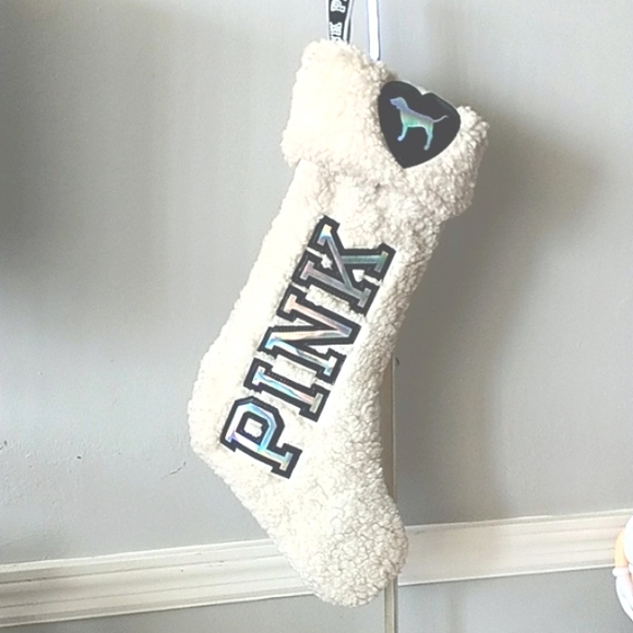 Pink Vs Victoria Secret Christmas Fuzzy Sherpa Stocking - Picture 2 of 3